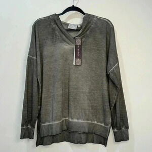 Dantelle Gray Hooded Oil Dye Top with Rib Trim - Size M